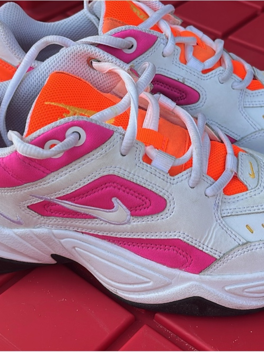 Nike M2K Tekno Sneakers
White Sneakers with Neon Orange and Hot Pink Accents - Picture 7 of 9
